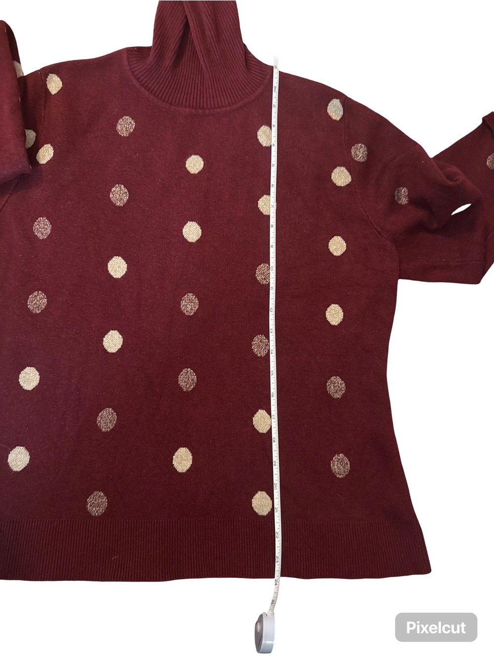 Retrology Cozy Burgundy Turtleneck Sweater with Gold Dot Accents - Picture 2 of 6